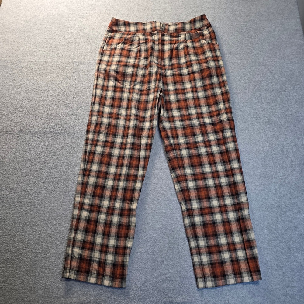 Plaid Straight Leg Trousers Rust Orange Cream Black Checkered Pants Mens 32x25